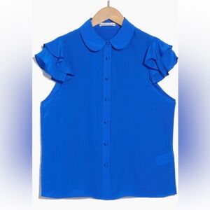 Alice + Olivia Royal Blue Ziggy Ruffle Cap Sleeve Silk Blend Top